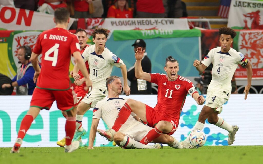 Walker Zimmerman fouls Wales' Gareth Bale in the box, conceding a second-half penalty that Bale would convert to tie the match at 1-1.Pedro Nunes/Reuters